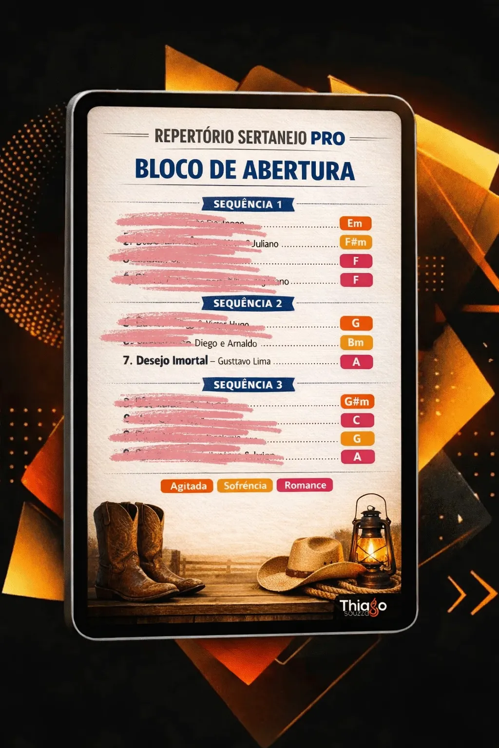 Mockup tablet mostrando versão cifrada com tablaturas e batidas